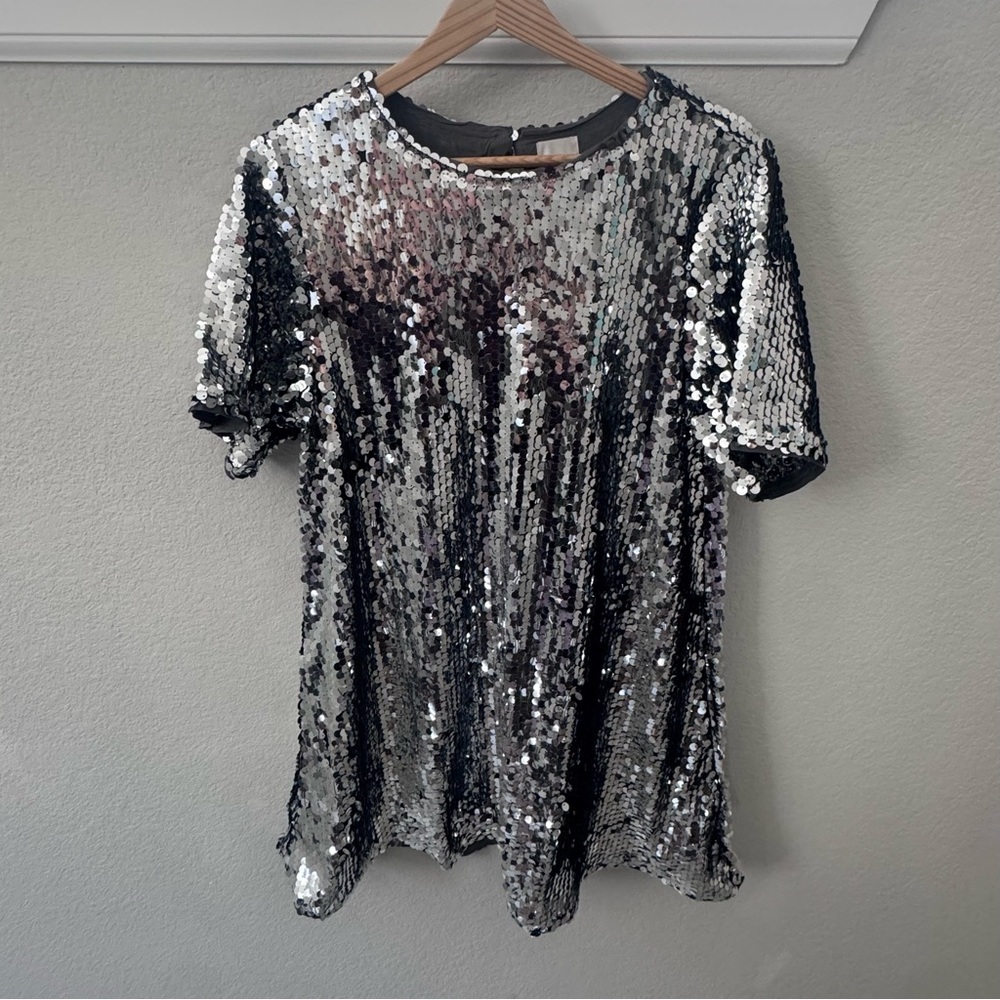 Maeve S Silver Sequin Short Sleeve The Emmy Mini Dress